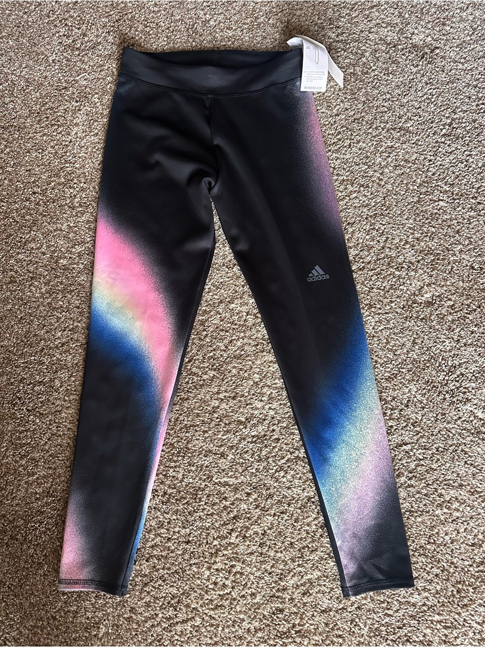 Adidas Girls' Aeroready Performance Long Athletic Leggings Black Rainbow Ombré